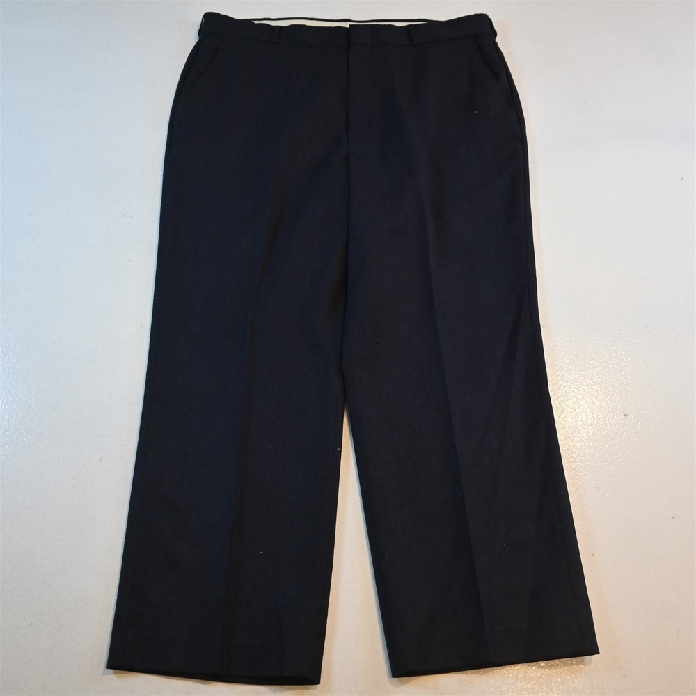Vtg USA‎ Made 33x28 Blue 100% Wool Flannel Flat Front Classic Mens Pants